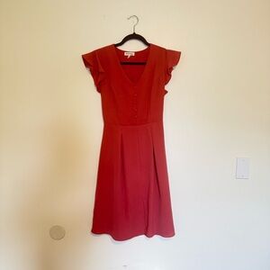 Monteau | Pink Midi Dress with Flutter Sleeves